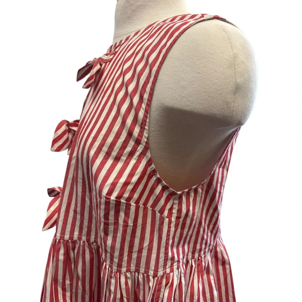 Ganni Barbados Cherry Stripe Cotton Mini Dress Bow Tie Sleeveless NWT Poplin 38